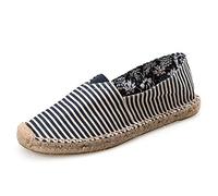 Surwin Women Ladies Espadrilles Slip On Shoes Men Low Top Canvas Shoes Couple Fashion Flat Espadrilles Sizes 4-9.5 (Navy blue stripes,6.5 UK= 250mm /40CN)