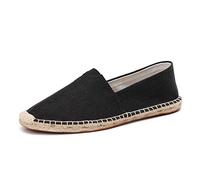 Surwin Women Ladies Espadrilles Slip On Shoes Men Low Top Canvas Shoes Solid Color Couple Fashion Flat Espadrilles Sizes 4-9.5 (4 UK= 225mm /35CN,Black)