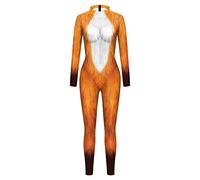 Surwin Women's Catsuit Halloween Costume, 3D Animal Tiger print Leopard print Long Sleeve Skinny Stretch Onesies Ladies Jumpsuit Cosplay Adults Fancy Dress Up