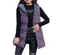Surwin Women's Long Gilet Jacket Hooded, Casual Reversible Quilted Vest with Pockets Ladies Warmer Zip Up Sleeveless Down Jacket Coat Parka Outwear Waistcoat Winter Wear Purple Blue