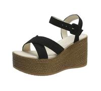 Surwin Womens Open Toe Wedge Sandals, Womens Summer Wedge Sandals Size 3-8, Ladies Classic Slip On Heel Shoes Casual Elegant Comfortable Heeled Platform Shoes for Girl Party (Black,3.5)