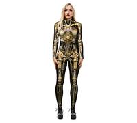 Surwin Women's Robot Catsuit Halloween Costume, Novelty Ladies 3D Mechanical Armor Printed Long Sleeve Skinny Stretch Onesies Jumpsuit Cosplay Adults Fancy Dress Up