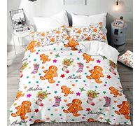 Surwin Xmas Bedding Set 3pcs for Single Double Size, Microfiber 3D Christmas Print Duvet Cover Sets include 2 Pillowcases and 1 Quilt Cover for Adult Kids (gingerbread,King 220x240cm)
