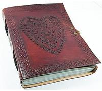Surya Leather Leather Journals Large Vintage Heart Embossed Leather Journal Notebook Diary Coptic Bound with Lock Closure