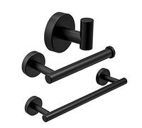 SUS 304 Stainless Steel 3 Piece Bathroom Hardware Accessory Set, Wall Mounted Towel Bar Matte Black Towel Rack Set Bathrobe Hook, Toilet Paper Holder, Towel Bar Bathroom Accessories,Black