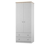 Sus081Gabo Santander Ready Assembled Traditional Matt Grey & Oak 2 Drawer Tall Double Wardrobe (H)1970mm (W)770mm (D)530mm