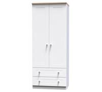 Sus081Wabo Santander Ready Assembled Traditional Matt White & Oak 2 Drawer Tall Double Wardrobe (H)1970mm (W)770mm (D)530mm