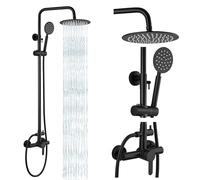 SUS304 Outdoor Shower System Combo Faucet Set Single Handle High Pressure Hand Spray Wall Mount 2 Dual Function Matte Black Rainfall Shower Fixture