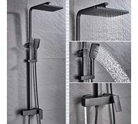SUS304 Stainless Steel Wall-Mounted Shower Faucet Set with Rain Showerhead & Handheld Shower, Black Mixer for Bathtub, Modern Bathroom Fixture