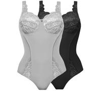 Susa Pack of 2 Full Figure Non-wired Bodysuit with Lace 6538 Black w/ Div Colour