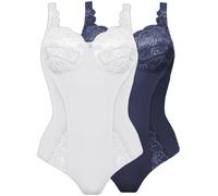 Susa Pack of 2 Full Figure Non-wired Bodysuit with Lace 6538 White w/ Div Colour