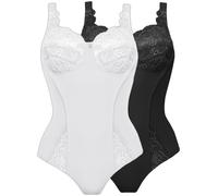 Susa Pack of 2 Full Figure Non-wired Bodysuit with Lace 6538 Black w/ Div Colour