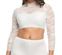 Susa Wiesn-Zauber Dirndl Blouse Women's 3/4 Sleeve I Modern Costume Blouse Women with Chic Lace I Women's Blouse 3/4 Sleeve with Stand-Up Collar I White I Size 42, White, 16