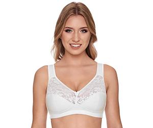 Susa Women's Bra Without Underwire, Basic Women's Bras with Stitched Cups and Anatomically Shaped Underbust Band, Optimal Support, Multicoloured (White/Black 215), 44 D
