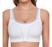 SUSA Women's High Support Sports Bra Without Underwire with Preformed Cups I Sports Crop Top Bra with Grey Border I Strong Hold I Sweat-Resistant, White-Grey, 38E
