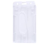 susaa 1x Vertical Hard Plastic Badge Holder Double Card ID Multi Transparent 10x6cm