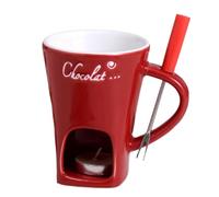 susaa Fondue Mug Set Chocolate Cheese Milk Cream Making Set Single Butter Melter Baking Cup Candlestick Red