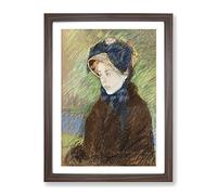 Susan In A Straw Bonnet By Mary Cassatt Classic Painting Framed Print | A2 Walnut Framed Wall Art | Ready to Hang | Classic Historical Picture | Living Room Bedroom Lounge Office