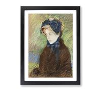 Susan In A Straw Bonnet By Mary Cassatt Classic Painting Framed Wall Art Print, Ready to Hang Picture for Living Room Bedroom Home Office Décor, Black A2 (64 x 46 cm)