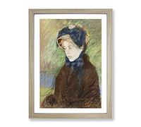 Susan In A Straw Bonnet By Mary Cassatt Classic Painting Framed Wall Art Print, Ready to Hang Picture for Living Room Bedroom Home Office Décor, Oak A4 (34 x 25 cm)