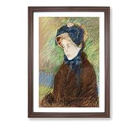 Susan in A Straw Bonnet by Mary Cassatt Framed Print | A2 Walnut Framed Wall Art | Ready to Hang | Modern Nature Picture | Living Room Bedroom Lounge Office