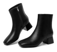 Susanny Ankle Boots for Women Chunky High Heel Warm Boot Mid Calf Chelsea Booties Leather Suede Fur Slip On Pointed Toe Heeled Boots Dress Work Hiking Snow Shoes