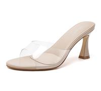 Susanny High Heels for Women Pointed Open Toe Strappy Chunky Block Heels Ankle Strap Stiletto Kitten Heeled Sandals Wedding Bridal Party Prom Sexy Dress Shoes, Mule_clear, 3 UK