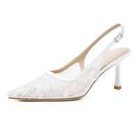 Susanny Slingback Heels for Women Pointed Closed Toe Stiletto Kitten Women's Sexy High Heeled Pumps Stray Casual Dressy Shoes Comfortable Wedding Brida Party Office, Whitelace, 6 UK