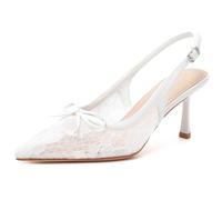 Susanny Slingback Heels for Women Pointed Closed Toe Stiletto Kitten Women's Sexy High Heeled Pumps Stray Casual Dressy Shoes Comfortable Wedding Brida Party Office, Whitelacebow, 5 UK