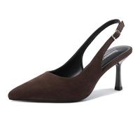 Susanny Slingback Heels for Women Pointed Closed Toe Stiletto Kitten Women's Sexy High Heeled Pumps Stray Casual Dressy Shoes Comfortable Wedding Brida Party Office, Espressobrownsuede, 6 UK