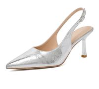 Susanny Slingback Heels for Women Pointed Closed Toe Stiletto Kitten Women's Sexy High Heeled Pumps Stray Casual Dressy Shoes Comfortable Wedding Brida Party Office, Silver, 4.5 UK