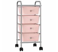 Susany 4-Drawer Mobile Storage Trolley Unit with Castor Wheels, Plastic Storage Drawer Tower Home Office Organisation Pink Plastic
