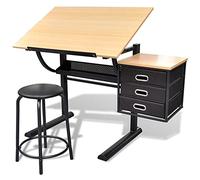 Susany Adjustable Height Tiltable Art Desk, Tiltable Tabletop with Two Drawers, Artist Craft Desk for Artwork & Graphic Design, Comes with Stool