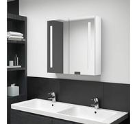 Susany Bathroom Mirror Cabinet Wall Mounted LED Mirror Cabinet Storage Cupboard Storage Unit Organizer With Shelves Doors for Bathroom Shining White 62x14x60 cm