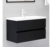 Susany Black Contemporary Bathroom Sink Cabinet with Built-in White Ceramic Basin, 80 x 38.5 x 45 cm, 1 Drawer, Wall Mount, Easy to Clean, Overflow Feature
