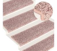 Susany Carpet Stair Treads Non-Slip Stair Rug Safety Rug Slip Resistant for Indoor Runner 15 pcs 65x25 cm White and Pink