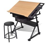 Susany Drawing Table, Adjustable Height Drawing Table, Two Drawers Tiltable Tabletop Drawing Table, Drafting Table, Artist Drawing Table,Art Craft Desk for Artwork, Graphic Design, with Stool, Type 1