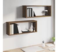 Susany Floating Shelves Wall Cube Shelves 2 pcs Mounting Bookshelves Decorative for Bedroom, Bathroom, Living Room, Home Office Brown Oak 60x15x23 cm Engineered Wood