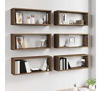 Susany Floating Shelves Wall Cube Shelves 6 pcs Mounting Bookshelves Decorative for Bedroom, Bathroom, Living Room, Home Office Brown Oak 60x15x23 cm Engineered Wood