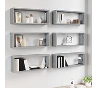 Susany Floating Shelves Wall Cube Shelves 6 pcs Mounting Bookshelves Decorative for Bedroom, Bathroom, Living Room, Home Office Grey Sonoma 60x15x23 cm Engineered Wood
