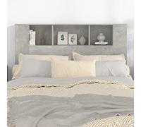 Susany Headboard With Built in Cabinets Bedroom Display Shelf Bookcase Bedroom Storage Cabinet Wooden Storage Backboard Bed Accessory Concrete Grey 140x18.5x104.5 cm