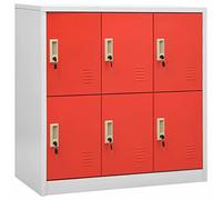 Susany Locker Cabinet, Office Workplace Metal Locker Cabinet Storage Bathroom Shelf, Storage Cabinet, Storage Organiser, With 6 Lockers, Light Grey and Red 90x45x92.5 cm Steel