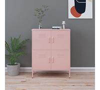 Susany Pink Steel Sideboard Cabinet with 4 Doors, 2 Adjustable Shelves, 80x35x101.5 cm for Dining Room & Living Room