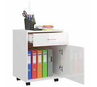 Susany Rolling File Cabinet Mobile File Cabinet with a Drawer and 2 Doors Home Office Storage Filing Cabinet High Gloss White 45x38x54 cm Chipboard
