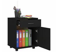Susany Rolling File Cabinet Mobile with a Drawer and 2 Doors Home Office Storage Filing Black 45x38x54 cm Chipboard, 45 x 38 x 54 cm