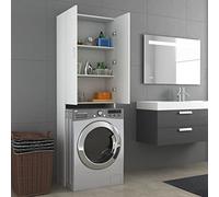 Susany Washing Machine Cabinet Over Toilet Cabinet Freestanding Washing Machine Rack with 2 Doors and 3 Shelves Bathroom Laundry Storage Organiser Cupboard White 64x25.5x190 cm