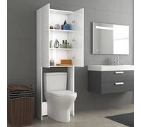 Susany Washing Machine Cabinet Over Toilet Cabinet Freestanding Washing Machine Rack with 2 Doors and 3 Shelves Bathroom Laundry Storage Organiser Cupboard High Gloss White 64x25.5x190 cm