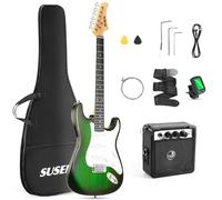 Susen 39”Inch Solid Full Size Electric Guitar Beginner Kit,Electric Guitar Starter Kit,S-S-S Pickups With 5W Amp,Strings, Pick, Tremolo Bar,Bag,Strip,Tuner.Cable,Green