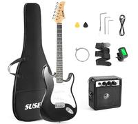 Susen 39”Inch Solid Full Size Electric Guitar Beginner Kit,Electric Guitar Starter Kit,S-S-S Pickups With 5W Amp,Strings, Pick,Tremolo Bar,Bag,Strip,Tuner.Cable,Black