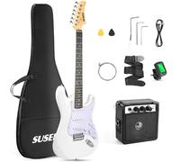 Susen 39”Inch Solid Full Size Electric Guitar Beginner Kit,Electric Guitar Starter Kit,S-S-S Pickups With 5W Amp,Strings, Pick,Tremolo Bar,Bag,Strip,Tuner.Cable,White